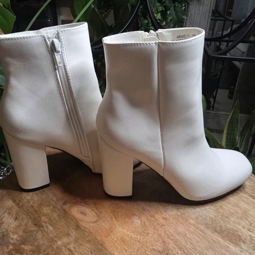 BAMBOO White Mid-Calf Block Heel Ankle Boots